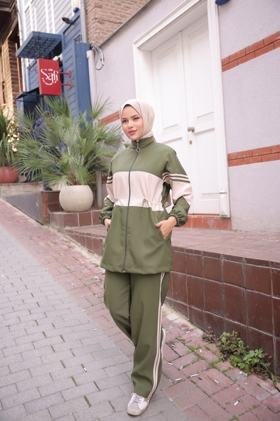 MİMİ Luxury Wear Hijab Tracksuit Set Zippered Bottom Top Tracksuit Set
