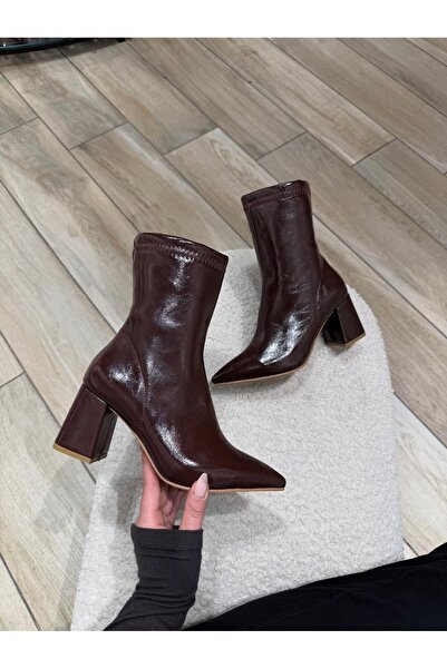 leopar by çetinay Clv902 |   Women's Burgundy Shiny Wrinkled Special Pattern Pointed Toe Premium Leather Heeled Boots – Elegant & Stylish