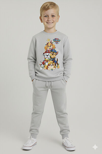 LİTTLE TORTOİSE Boy's Christmas New Year Printed 3 Thread Fleece-Lined Winter Sweatshirt / Tracksuit Set