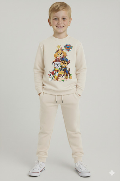 LİTTLE TORTOİSE Boy's Christmas New Year Printed 3 Thread Fleece-Lined Winter Sweatshirt / Tracksuit Set