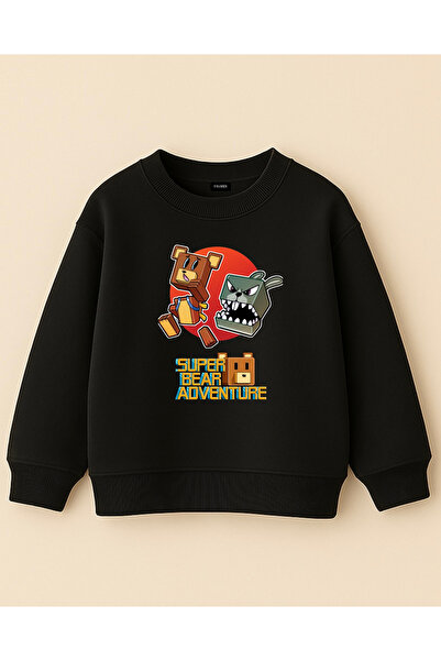 fasardi Super Bear Adventure Printed Oversized 3 Thread Unshaded Long Sleeve Unisex Children's Sweatshirt