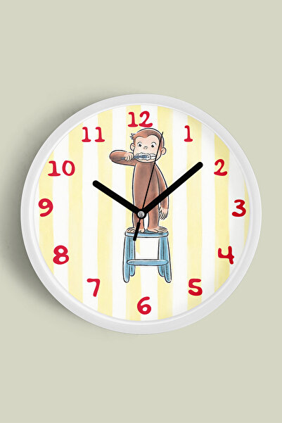 JHAAR Ceas de perete pentru camera copiilor cu maimuță drăguță care peria den...