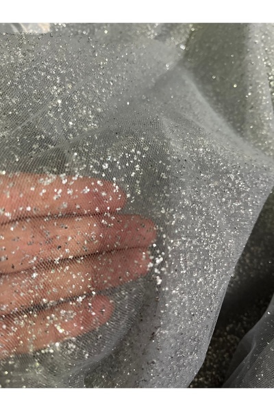 VENÜS MODA by Pınar Silver Glitter Christmas Decoration Tulle Evening Dress, Engagement Tulle Stretch Fabric 1 Meter Long, 3 m Wide