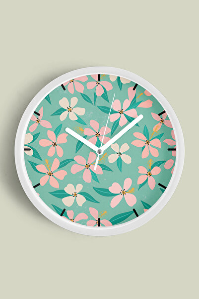 JHAAR Ceas de perete modern cu flori abstracte - 30cm - Carcasă albă cu sticl...