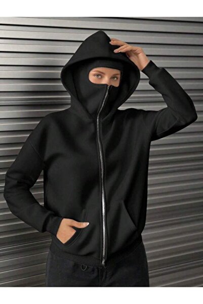 Machetta Women's Inside Zipper Masked K Hooded Biker Jacket Sweatshirt Hoodie