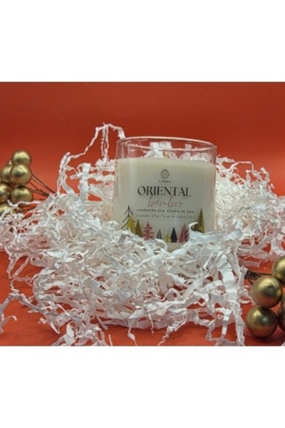Liona Soy Wax Candle in Glass Jar 180 g - Oriental Bamboo (Christmas Label)