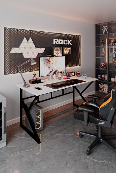TEKATEL Oyuncu Masası Bilgisayar Masası Metal ayaklı Çalışma Masası Ofis masası Beyaz - Siyah 140X60