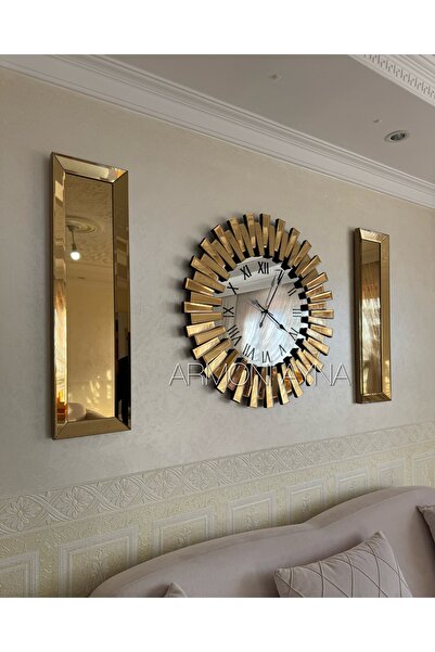 Armoni 3’lü 83 cm Piyano Saat ve 25*90 cm Gold İkili Ayna Set