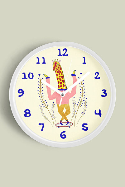 JHAAR Ceas de perete pentru camera copiilor cu ilustrație cu girafă drăguță -...