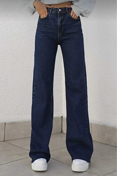 DRC trend Camelia 90`S Stretch Fabric Casual Navy Blue Super High Waist Wide Leg Denim Jeans
