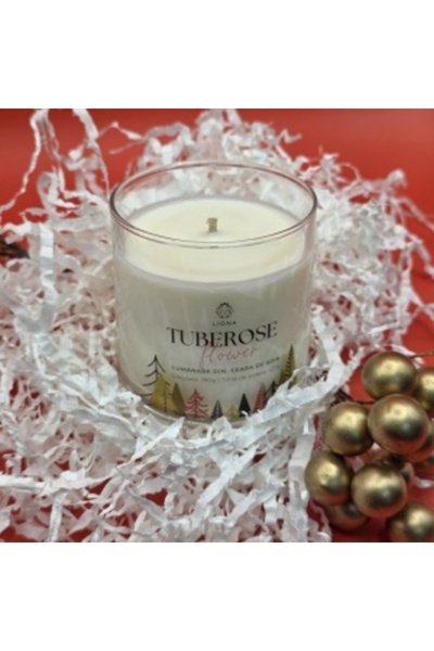Liona Soy Wax Candle in Glass Jar, 180 g - Tuberose (Christmas label)