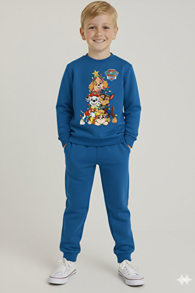 LİTTLE TORTOİSE Boy's Christmas New Year Printed 3 Thread Fleece-Lined Winter Sweatshirt / Tracksuit Set