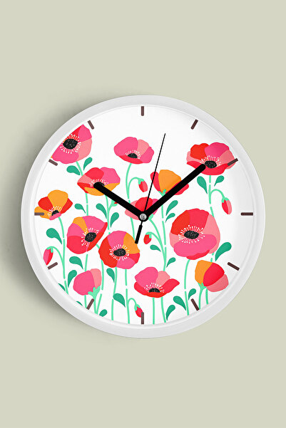 JHAAR ساعة حائط عصرية بتصميم زهور تجريدية - 30 سم - هيكل أبيض مع واجهة زجاجية...