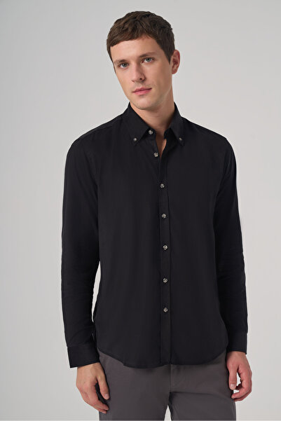 Morven Men's Black Cotton Trend Dynamic Fit Button down Collar Shirt