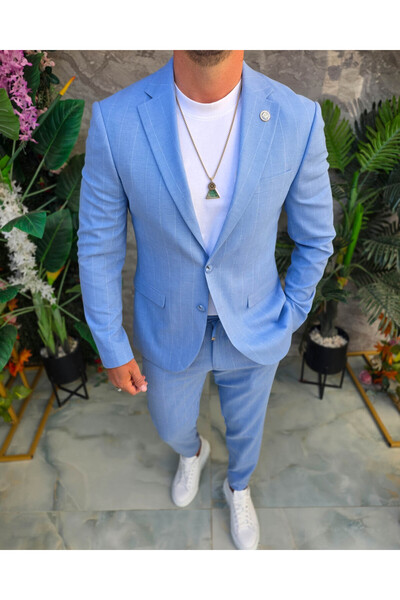 Philip Guston Men's suit, Blue with stripes: Jacket and Pants