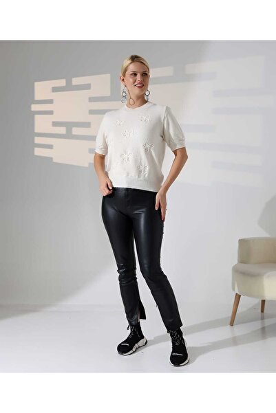 REDMİNA fashion Sparkly Bow Embroidered Knit Sweater