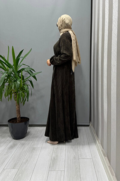 MissWhence Zipper Detailed Jacquard Cupra Silk Dress Brown 38835