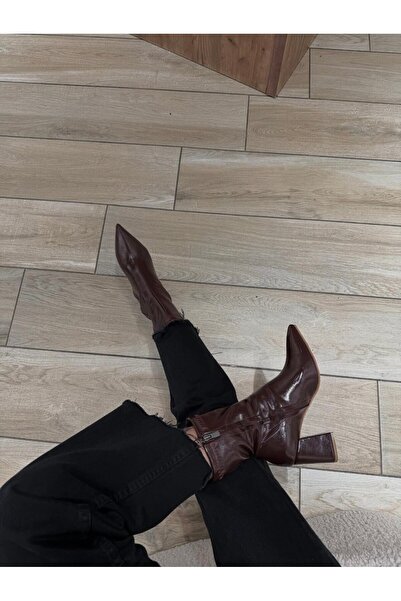 leopar by çetinay Clv902 |   Women's Burgundy Shiny Wrinkled Special Pattern Pointed Toe Premium Leather Heeled Boots – Elegant & Stylish