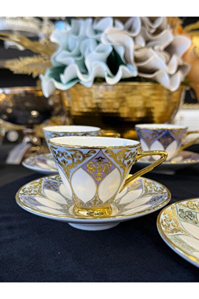 LOKMAN ZÜCCACİYE 6-Piece Colorful Bonechine Porcelain Coffee Cup Set 90 ml (C...