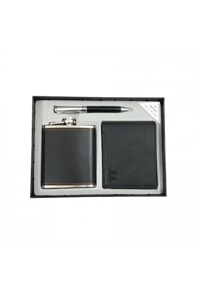 Ems Moongrass 3-piece gift set for men, pen/wallet/whiskey bottle, black