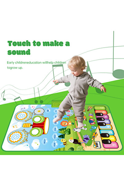 VALA ® 3-in-1 Children's Musical Mat (Piano and Drums), Animal Theme, 80 x 50 cm, Multicolor