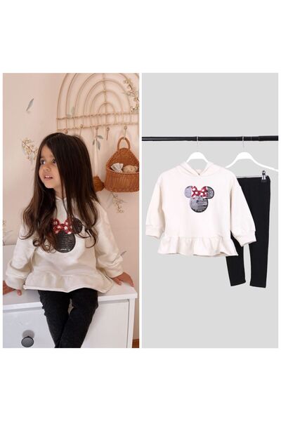 Pink Hippo Kids Sequin Embroidered Sweatshirt and Leggings Girls' Top and Bottom Set