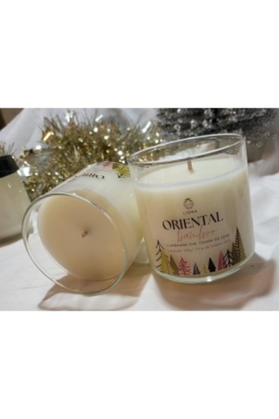 Liona Soy Wax Candle in Glass Jar 180 g - Oriental Bamboo (Christmas Label)