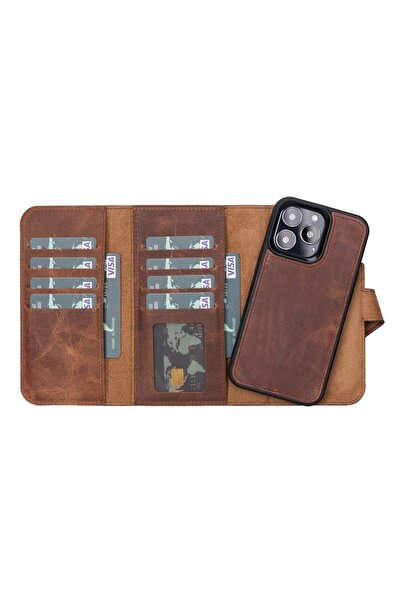 AbbasShop حافظة جلدية متوافقة مع هاتف Apple iPhone 13 Pro باللون البني سانتا ...