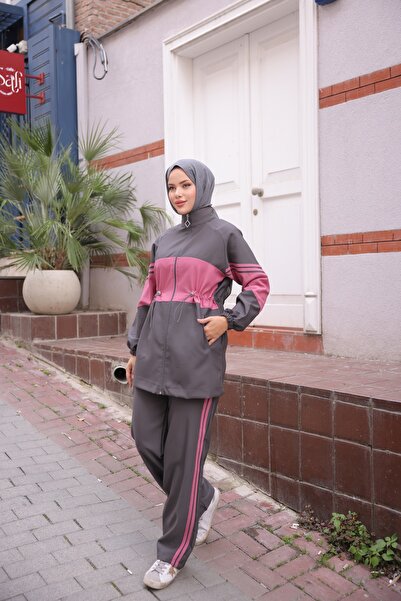 MİMİ Luxury Wear Hijab Tracksuit Set Zippered Bottom Top Tracksuit Set