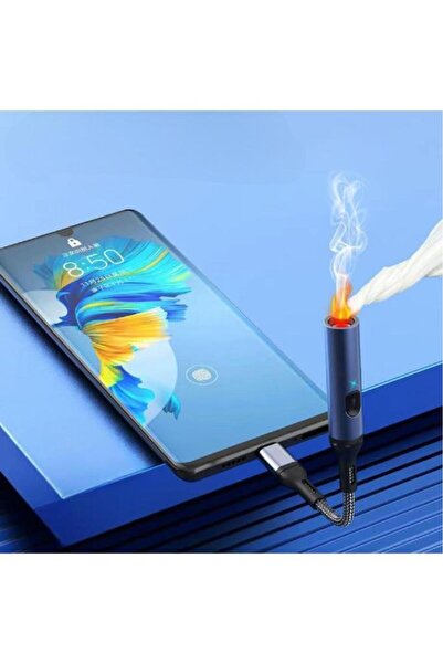 Nirnisa USB Şarjlı Alevsiz Çakmak Type C Kablolu Alüminyum Gövde Elektronik T...