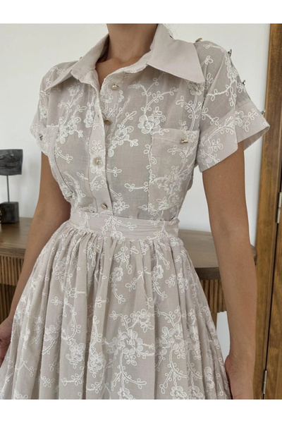 GENCULUS Beige Shirt and Skirt Set