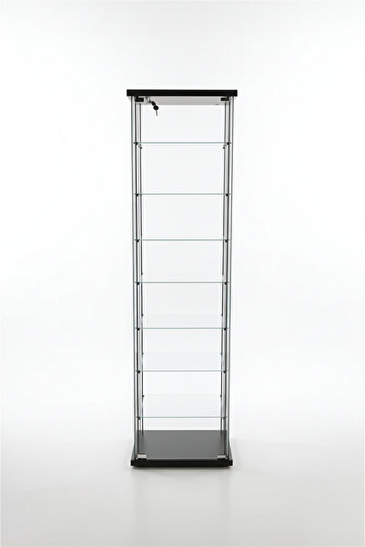 artinoks 7 RAFLI KİLİTLİ CAM VİTRİN SİYAH ( gümüşlük, sunu, kitaplık, koleksi...