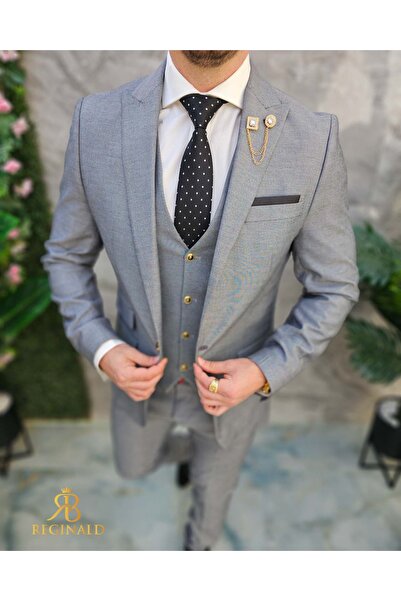 Philip Guston Men's Gray Suit with Gold Buttons: Jacket, Vest and Pants
