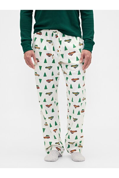 GAP Erkek Beyaz Relaxed Flannel Pijama Altı