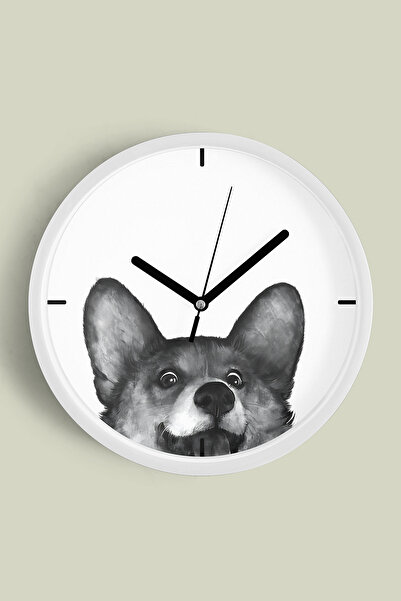 JHAAR ساعة حائط حديثة بتصميم كلب لطيف - 30 سم - هيكل أبيض مع واجهة زجاجية - آ...