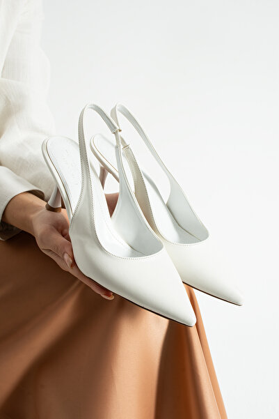 Parparastil Arya Women's White Skin Thin Heeled Slingback Stylish Heeled Shoes