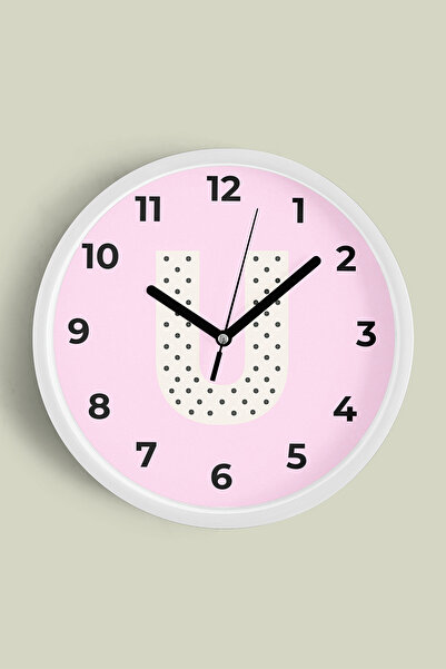 JHAAR Ceas de perete pentru camera fetelor cu litera U - 42cm - Carcasă albă ...