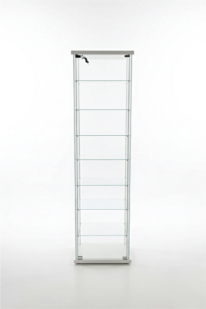 artinoks 7 RAFLI KİLİTLİ CAM VİTRİN BEYAZ ( gümüşlük, sunu, koleksiyon vitrini)