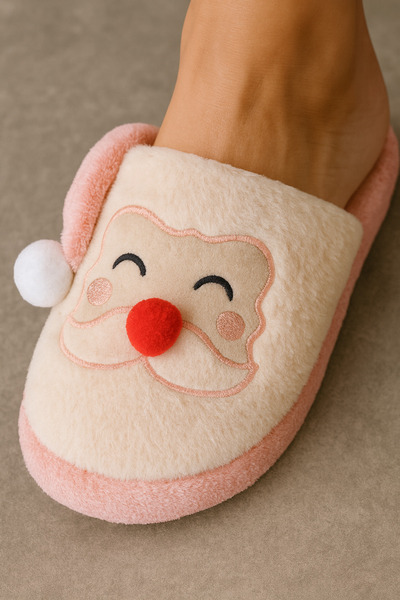 STOCON Noelia Powder Santa Claus Embossed Embroidered Silent Sole Christmas Gift Slippers House Slippers Stc1190