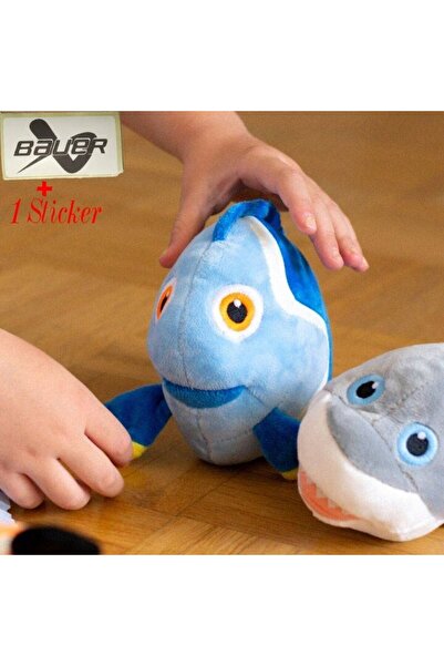 BAUER Plush Toy, Glow in the Dark, Phosphorescent, Blue/Yellow Fish 20CM, with sticker