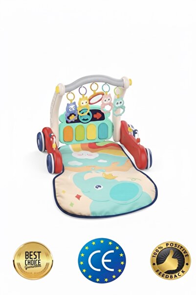 GLOBOMART 3in1 Piyanolu Oyun Halısı Oyun Matı Eğitici Işıklı Müzikli Bebek Aktivite Oyuncakları Akıllı Yürüteç