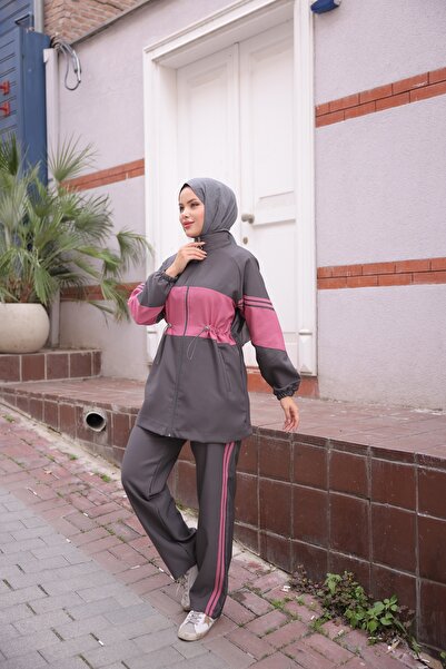 MİMİ Luxury Wear Hijab Tracksuit Set Zippered Bottom Top Tracksuit Set