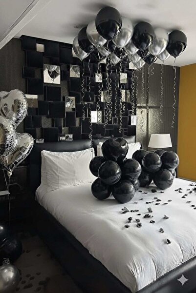 Baloncu Demmo 10 قطع بالونات سوداء، 10 قطع بالونات فضية معدنية، 3 قطع بالونات...