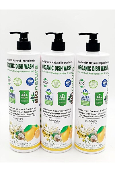 Bionatura غسول أطباق عضوي - صابون أطباق نباتي بالليمون (3 × 500 مل)