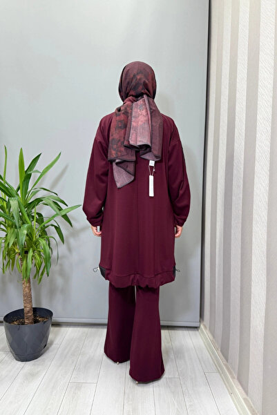 MissWhence Tunic with Fabric and Embroidery Detail on the Sleeves Burgundy 38040