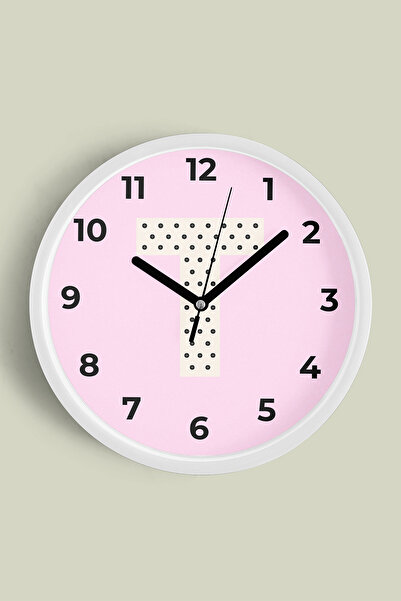 JHAAR ساعة حائط لغرفة الفتيات بحرف T - 30 سم - هيكل أبيض مع واجهة زجاجية - آل...