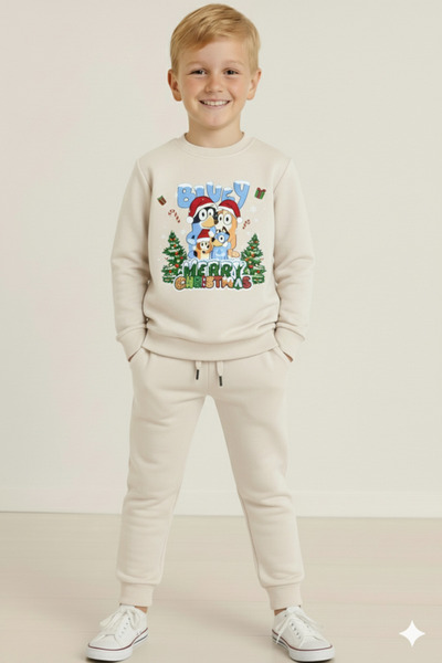 LİTTLE TORTOİSE Boy's Christmas New Year Printed 3 Thread Fleece-Lined Winter Sweatshirt / Tracksuit Set