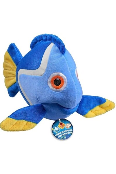 BAUER Plush Toy, Glow in the Dark, Phosphorescent, Blue/Yellow Fish 20CM, with sticker