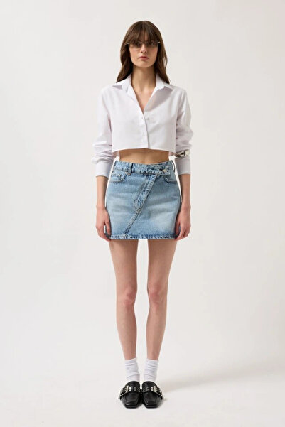 GENCULUS Asymmetrical Belt Denim Mini Skirt