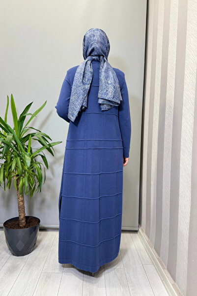 MISS DALIDA Shirt Collar Long Knitwear Cardigan Indigo T25Pf-9002